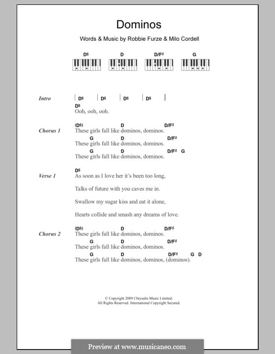 Dominos (The Big Pink): Текст и аккорды для фортепиано by Milo Cordell, Robbie Furze