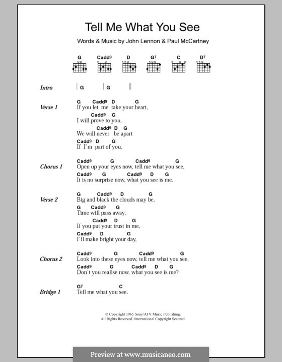 Tell Me What You See (The Beatles): Текст, аккорды by John Lennon, Paul McCartney