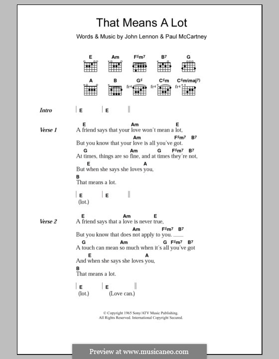 That Means a Lot (The Beatles): Текст, аккорды by John Lennon, Paul McCartney