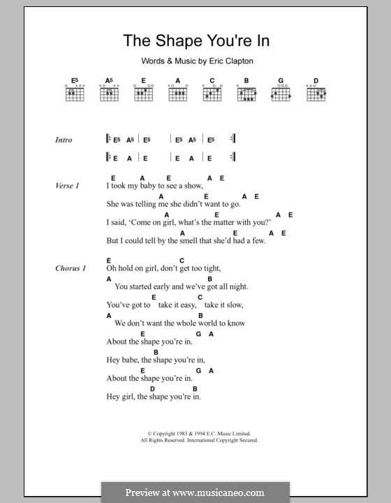 The Shape You're In: Текст, аккорды by Eric Clapton