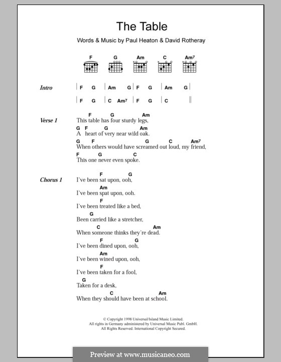 The Table (The Beautiful South): Текст, аккорды by David Rotheray, Paul Heaton