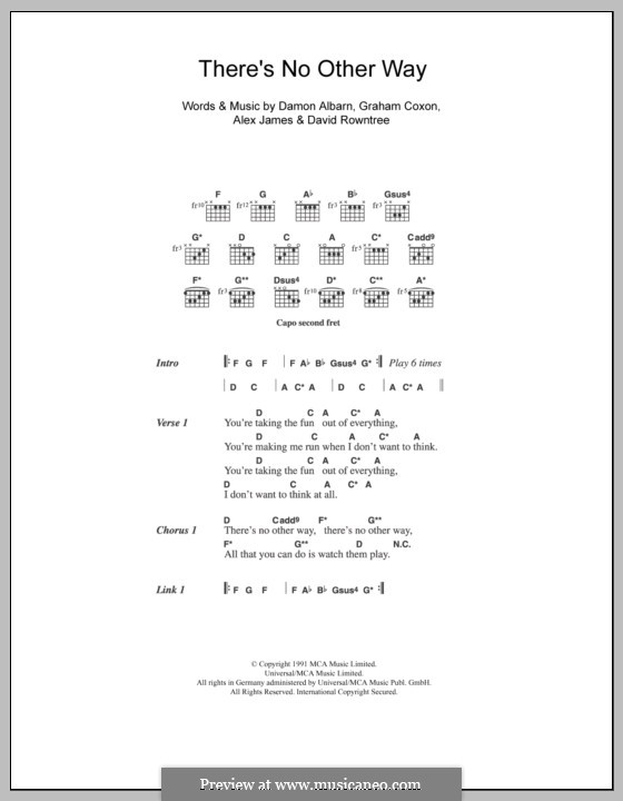 There's No Other Way (Blur): Текст и аккорды by Alex James, Damon Albarn, David Rowntree, Graham Coxon