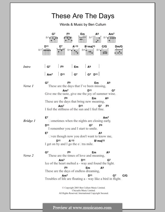 These Are the Days: Текст и аккорды by Ben Cullum