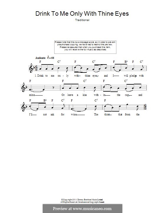 Drink to Me Only with Thine Eyes: Мелодия, текст и аккорды by folklore