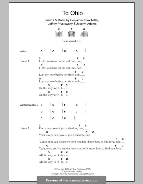 To Ohio (The Low Anthem): Текст и аккорды by Benjamin Knox Miller, Jeffrey Prystowsky, Jocelyn Adams