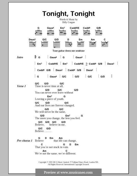 Tonight, Tonight (The Smashing Pumpkins): Текст, аккорды by Billy Corgan
