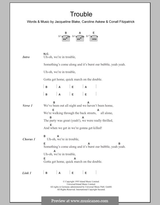 Trouble (Shampoo): Текст, аккорды by Caroline Askew, Conall Fitzpatrick, Jacqueline Blake