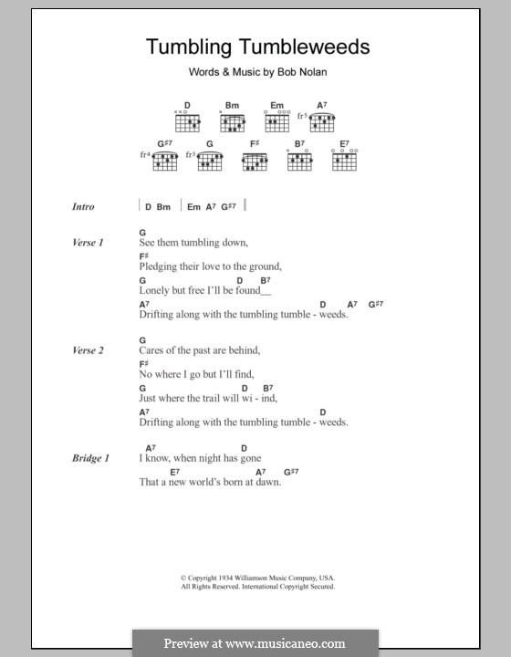 Tumbling Tumbleweeds (The Sons of Pioneers): Текст, аккорды by Bob Nolan