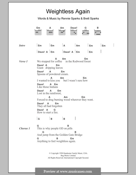 Weightless Again (The Handsome Family): Текст и аккорды by Brett Sparks, Rennie Sparks
