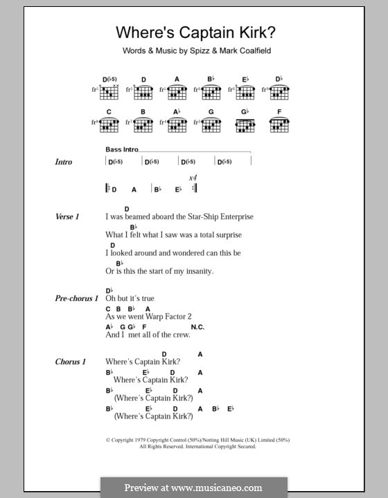Where's Captain Kirk?: Текст, аккорды by Spizz, Mark Coalfield