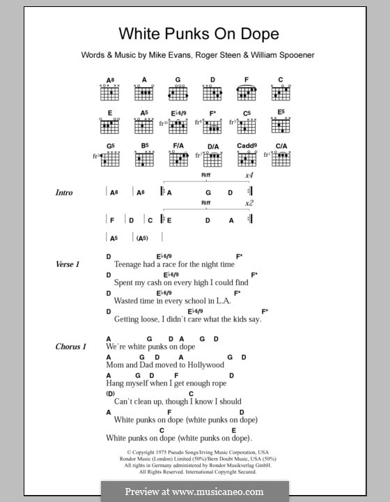 White Punks on Dope (The Tubes): Текст, аккорды by Michele Evans, Roger Steen, William Spooener