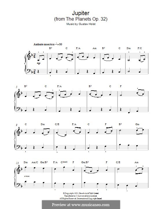 Юпитер: Версия для начинающего пианиста (с аккордами) by Густав Холст