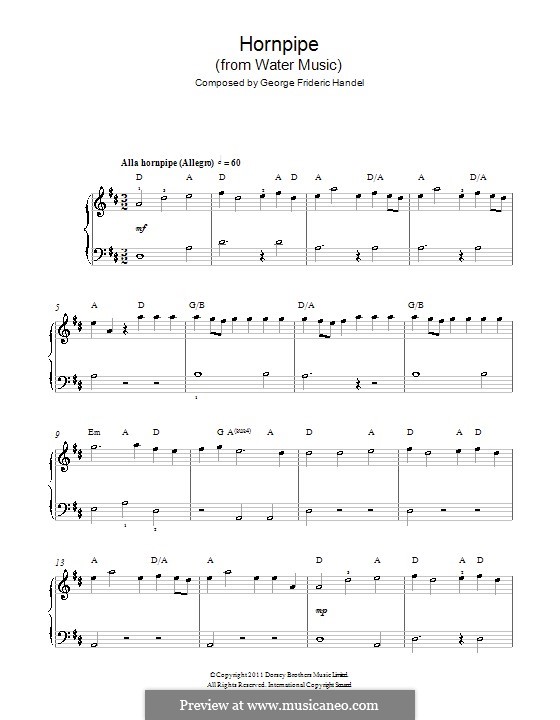 Сюита No.2 ре мажор, HWV 349: Alla Hornpipe, for easy piano by Георг Фридрих Гендель