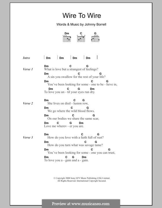 Wire to Wire (Razorlight): Текст, аккорды by Johnny Borrell