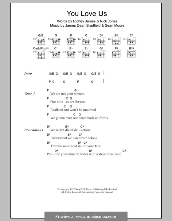 You Love Us (The Manic Street Preachers): Текст, аккорды by James Dean Bradfield, Sean Moore