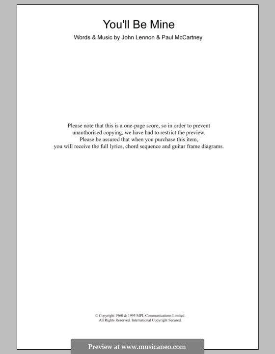 You'll Be Mine (The Beatles): Текст, аккорды by John Lennon, Paul McCartney