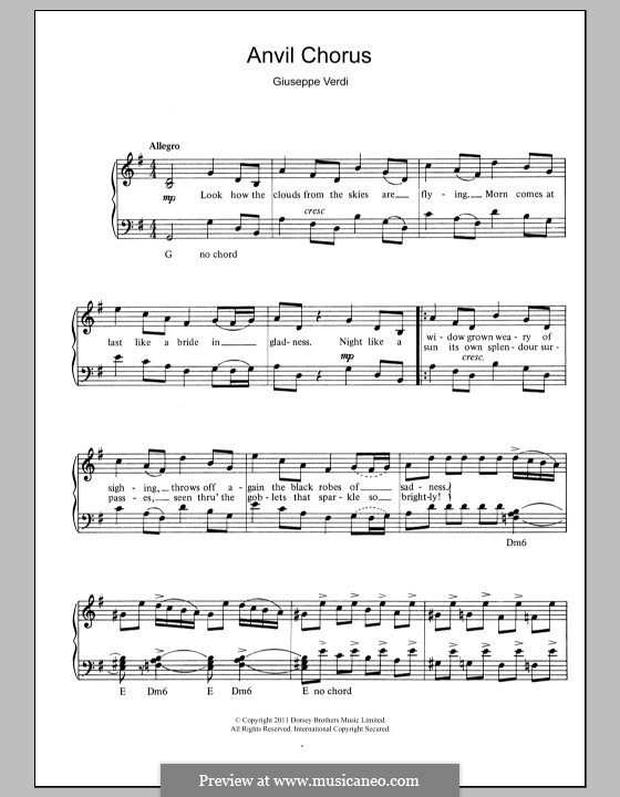 Anvil Chorus: Для голоса и фортепиано by Джузеппе Верди