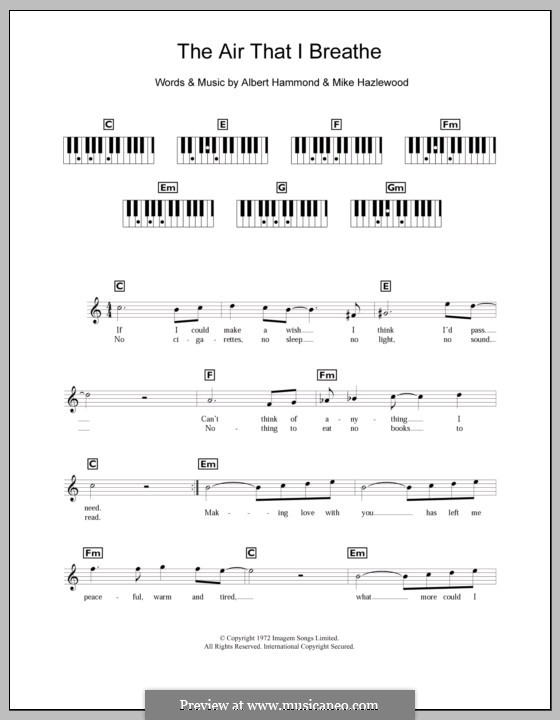 The Air That I Breathe (The Hollies): Для клавишного инструмента by Albert Hammond, Mike Hazelwood