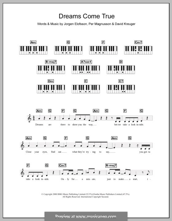 Dreams Come True (Westlife): Для клавишного инструмента by David Kreuger, Jörgen Kjell Elofsson, Per Magnusson