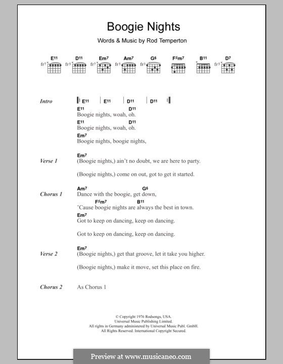Boogie Nights: Текст, аккорды by Rod Temperton