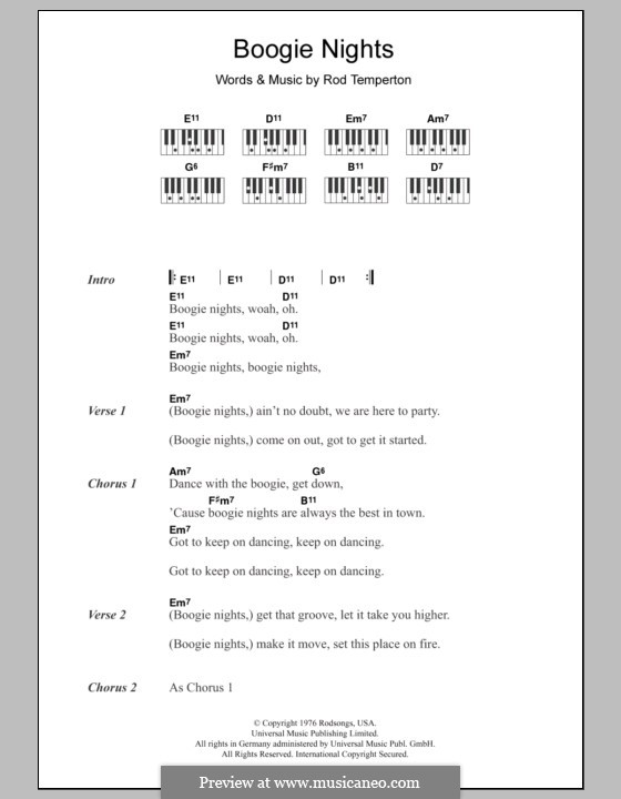 Boogie Nights: Текст и аккорды для фортепиано by Rod Temperton