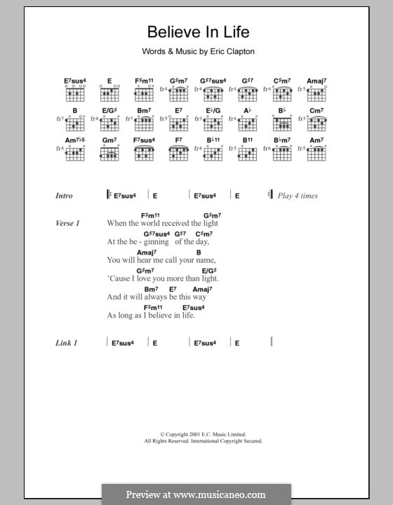 Believe in Life: Текст, аккорды by Eric Clapton