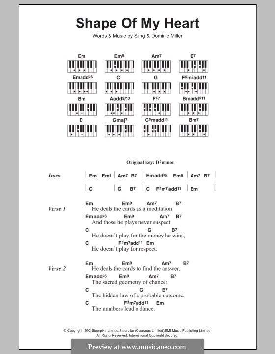 Shape of My Heart: Текст и аккорды для фортепиано by Sting, Dominic Miller