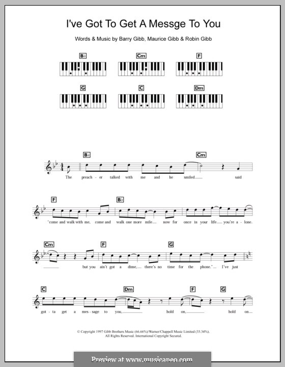 I've Gotta Get a Message to You (The Bee Gees): Для клавишного инструмента by Barry Gibb, Maurice Gibb, Robin Gibb
