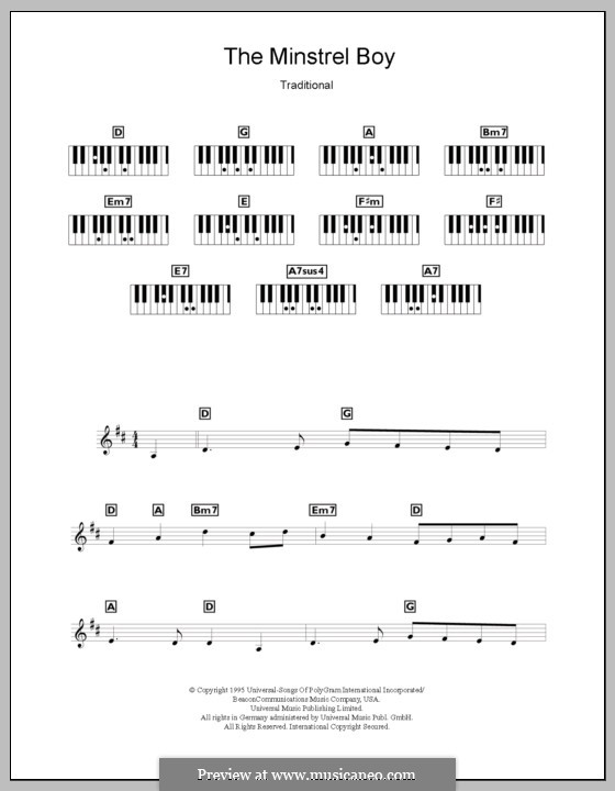 The Minstrel Boy (printable score): Для клавишного инструмента by folklore