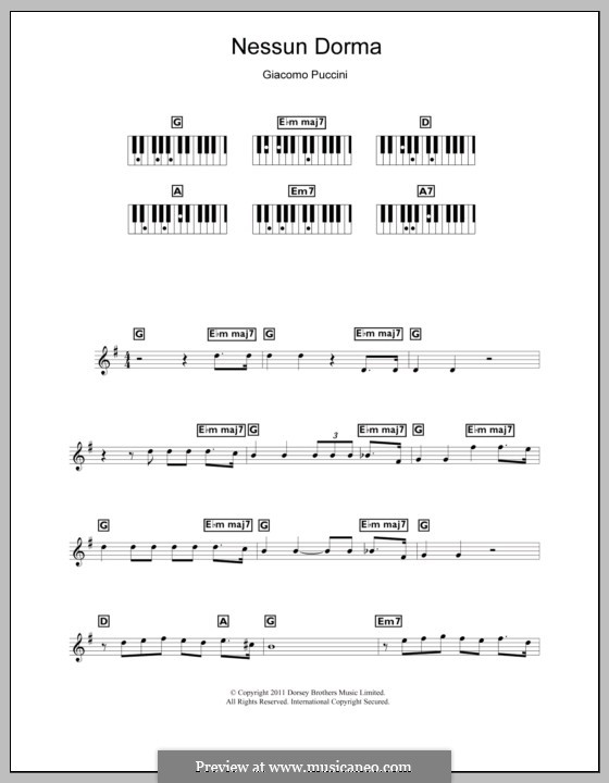 Turandot: Nessun dorma, for keyboard by Джакомо Пуччини