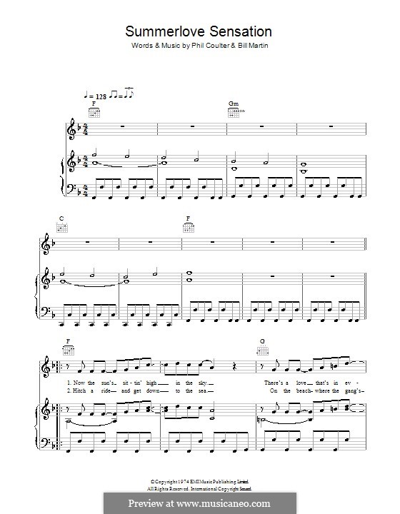 Summerlove Sensation (Bay City Rollers): Для голоса и фортепиано (или гитары) by Billy Martin, Phil Coulter