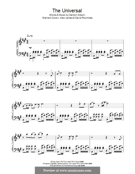 The Universal (Blur): Для фортепиано by Alex James, Damon Albarn, David Rowntree, Graham Coxon