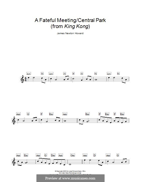 A Fateful Meeting/Central Park (from King Kong): Для клавишного инструмента by James Newton Howard