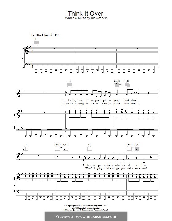 Think It Over (The Cars): Для голоса и фортепиано (или гитары) by Ric Ocasek