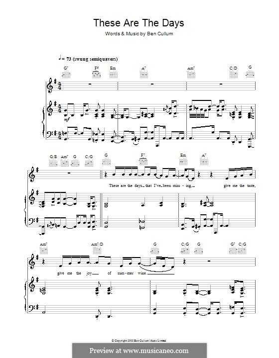 These Are the Days: Для голоса и фортепиано (или гитары) by Ben Cullum