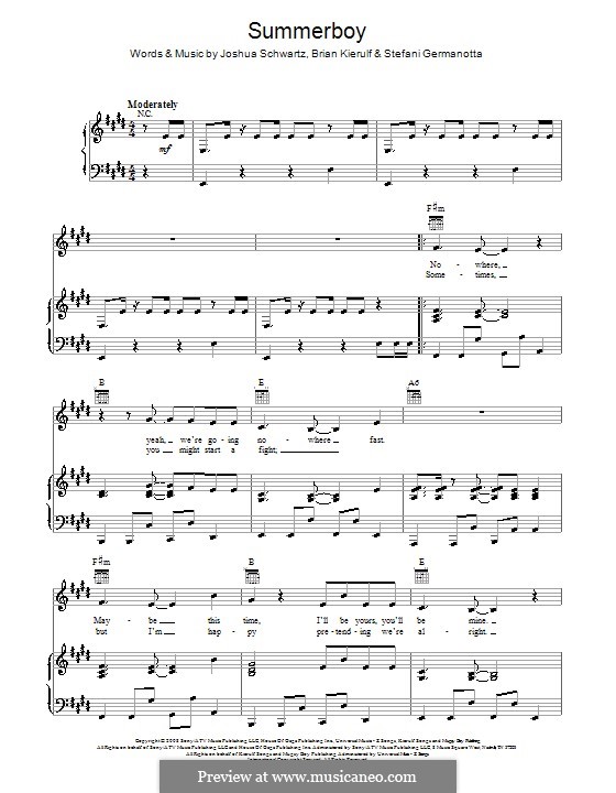 Summerboy (Lady Gaga): Для голоса и фортепиано (или гитары) by Brian Kierulf, Joshua Schwartz, Stefani Germanotta