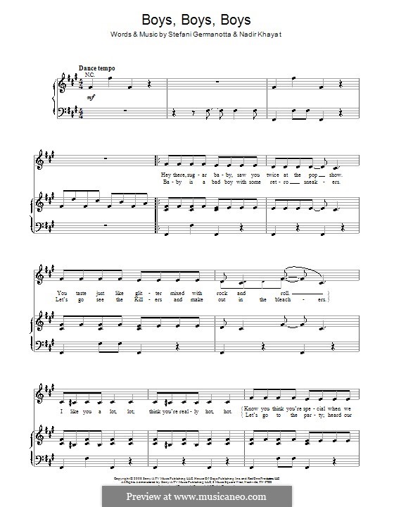 Boys Boys Boys (Lady Gaga): Для голоса и фортепиано (или гитары) by RedOne, Stefani Germanotta