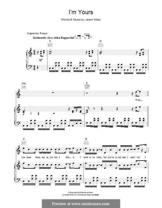 I'm Yours: Для голоса и фортепиано (или гитары) by Jason Mraz