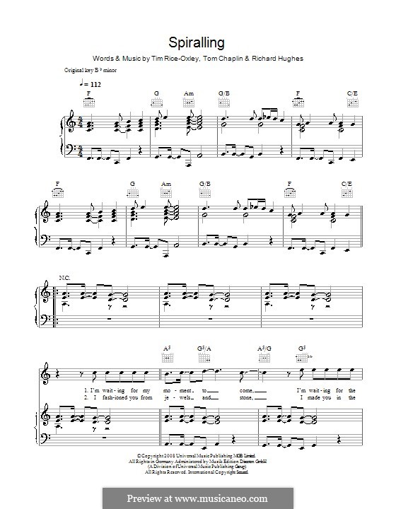 Spiralling (Keane): Для голоса и фортепиано (или гитары) by Richard Hughes, Tim Rice-Oxley, Tom Chaplin