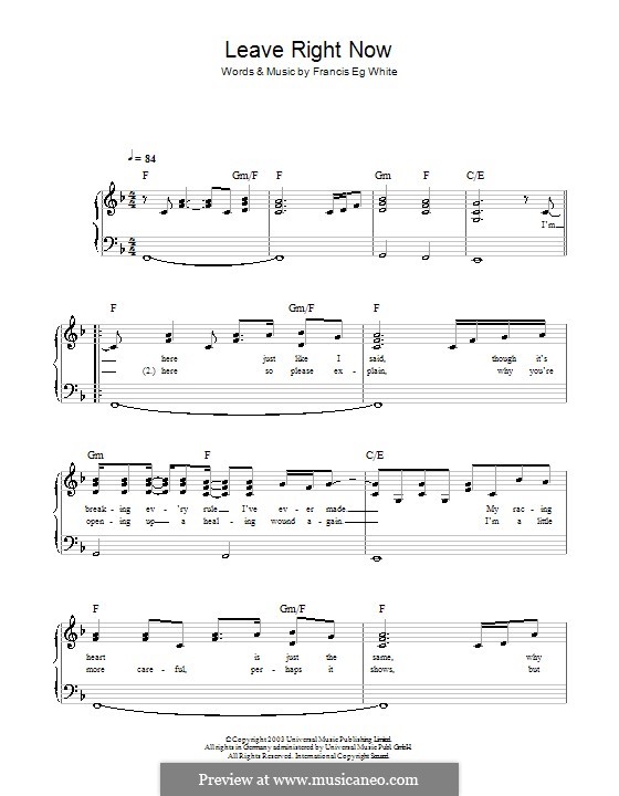 Leave Right Now (Will Young): Для фортепиано (легкий уровень, с аккордами) by Eg White