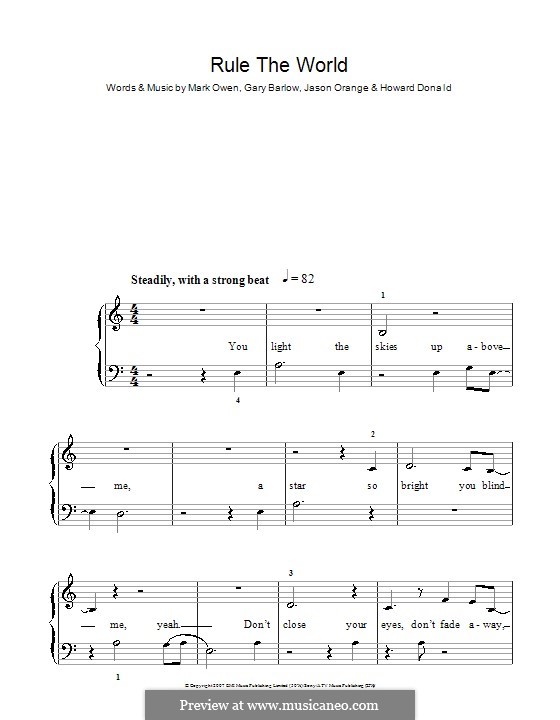 Rule the World (from Stardust): Для фортепиано (легкий уровень) (Take That) by Gary Barlow, Howard Donald, Jason Orange, Mark Owen