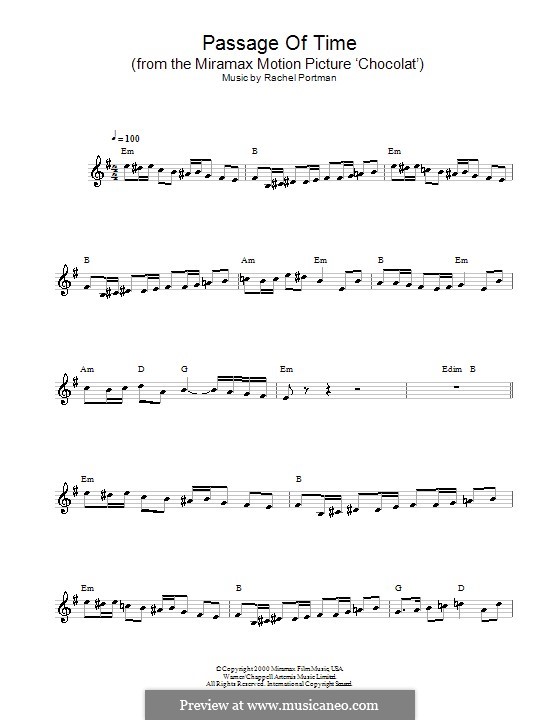 Passage of Time (from Chocolat): Мелодия, текст и аккорды by Rachel Portman
