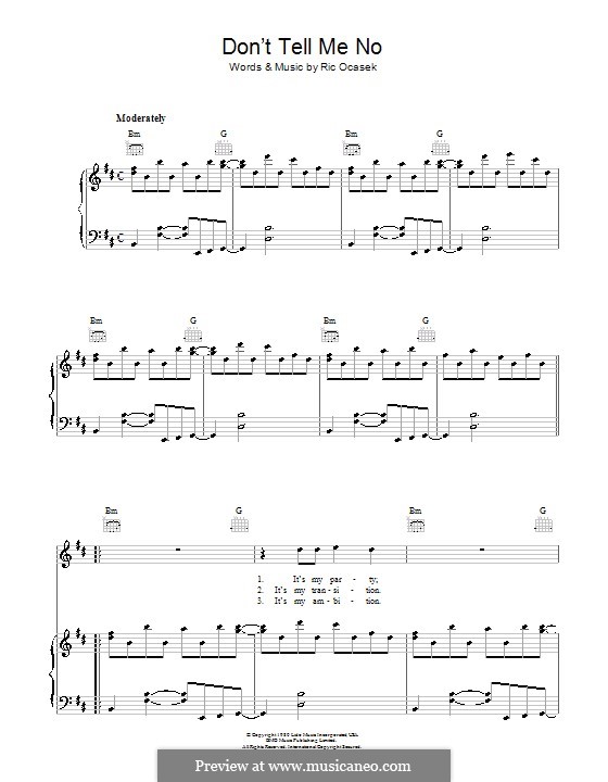 Don't Tell Me No (The Cars): Для голоса и фортепиано (или гитары) by Ric Ocasek