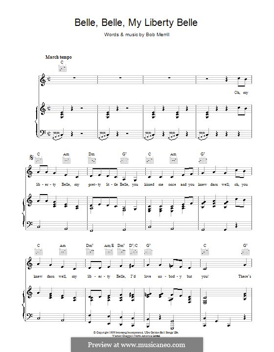 Belle, Belle (My Liberty Belle): Для голоса и фортепиано (или гитары) by Bob Merrill
