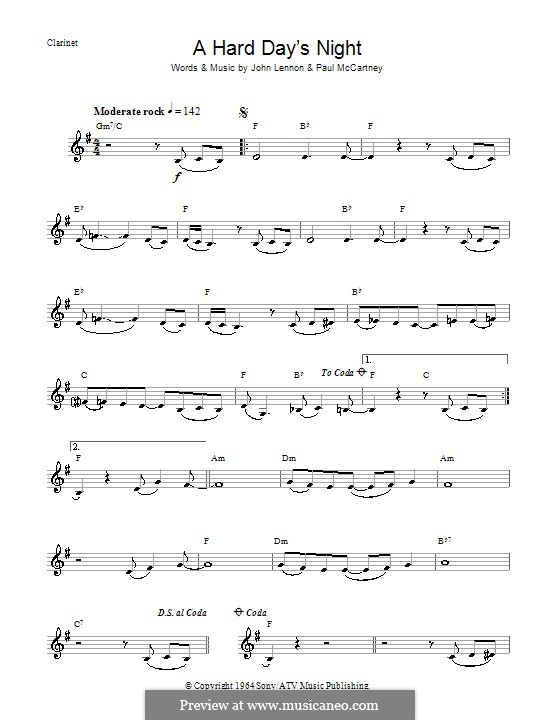 A Hard Day's Night (The Beatles): Для кларнета by John Lennon, Paul McCartney