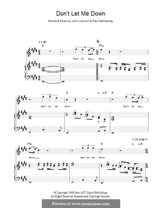Don't Let Me Down (The Beatles): Для голоса и фортепиано (или гитары) by John Lennon, Paul McCartney