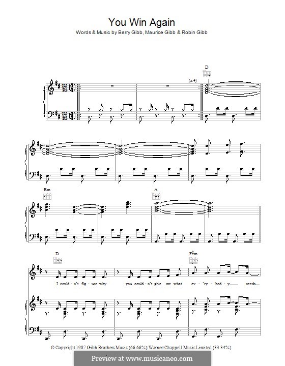 You Win Again (The Bee Gees): Для голоса и фортепиано (или гитары) by Barry Gibb, Maurice Gibb, Robin Gibb