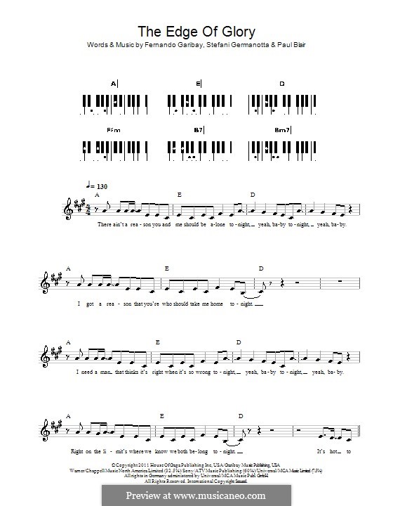 The Edge of Glory (Lady Gaga): Для клавишного инструмента by Fernando Garibay, Paul Blair, Stefani Germanotta
