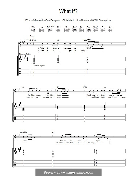 What if? (Coldplay): Гитарная табулатура by Chris Martin, Guy Berryman, Jonny Buckland, Will Champion