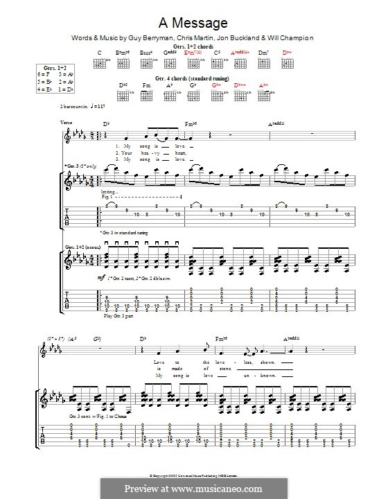 A Message (Coldplay): Гитарная табулатура by Chris Martin, Guy Berryman, Jonny Buckland, Will Champion
